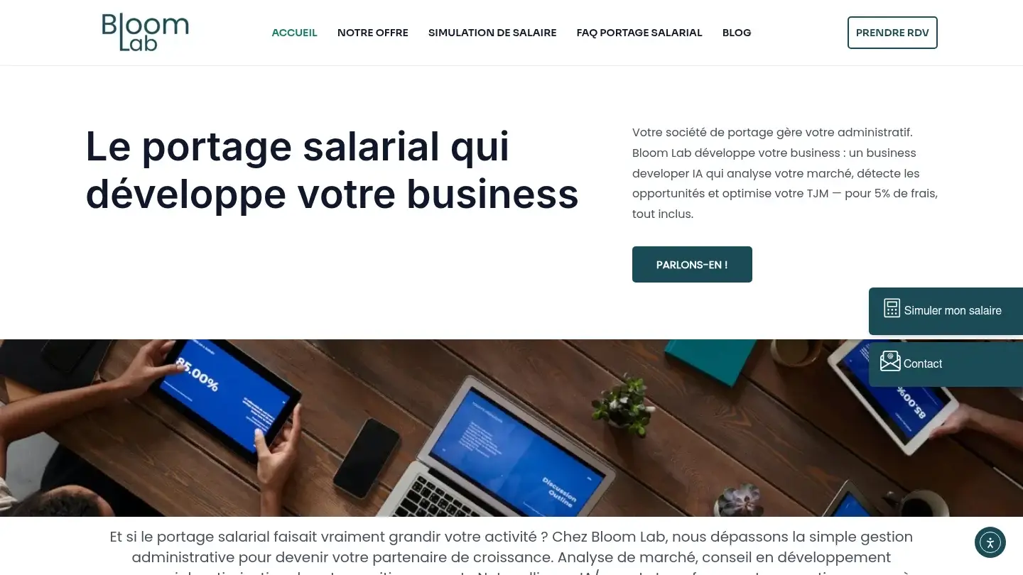 Capture de la page d’accueil de Bloom Lab