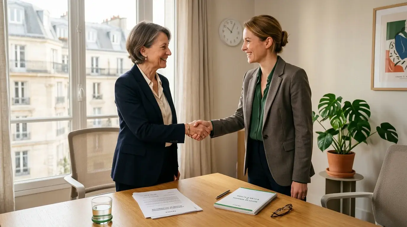Consultant senior concluant un accord de mission avec un client