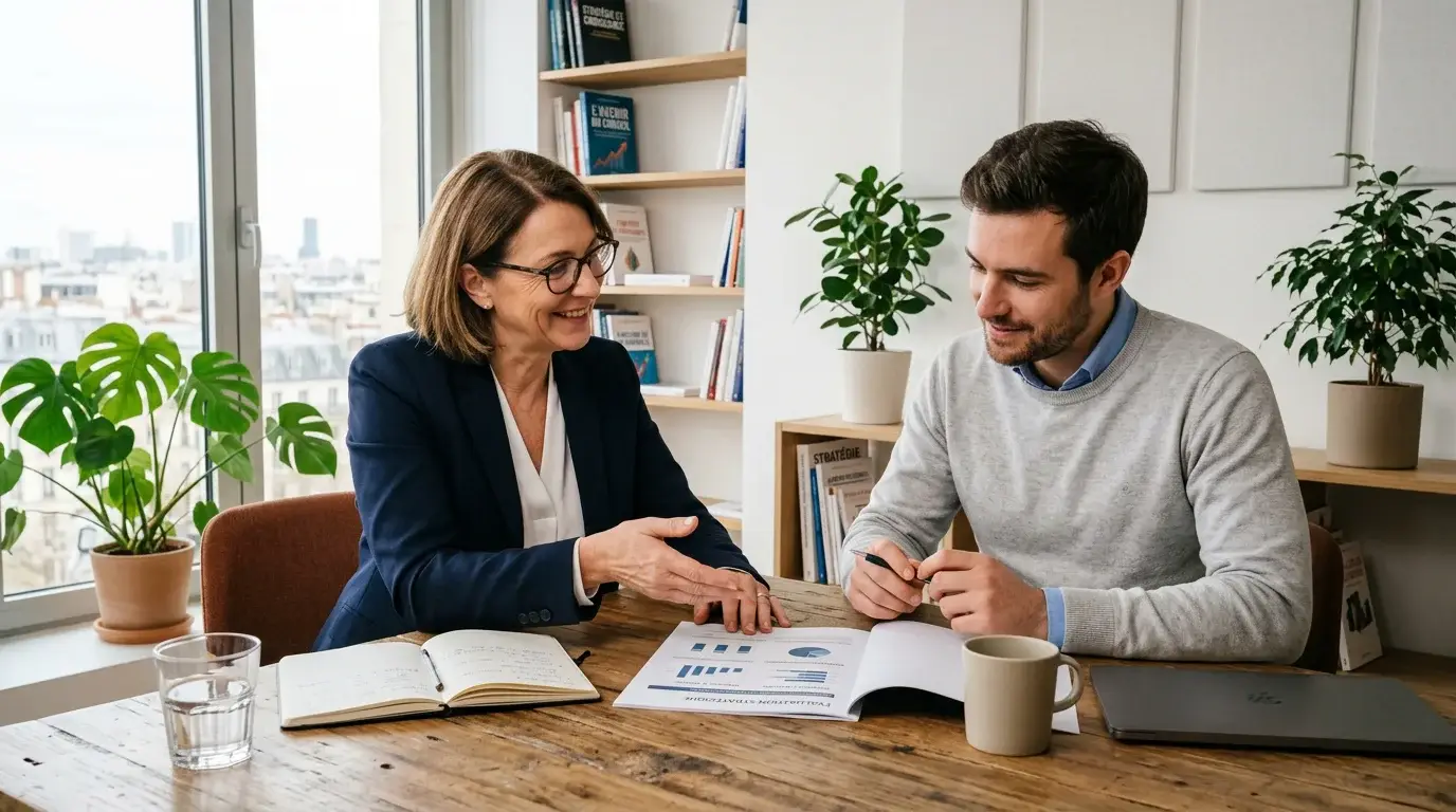 Consultant indépendant accompagné par un conseiller pour préparer une candidature