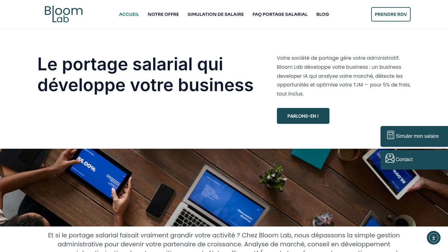 Capture de la page d’accueil de Bloom Lab