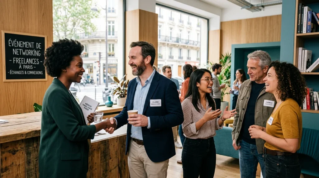 Freelances échangeant lors d'un événement de networking professionnel