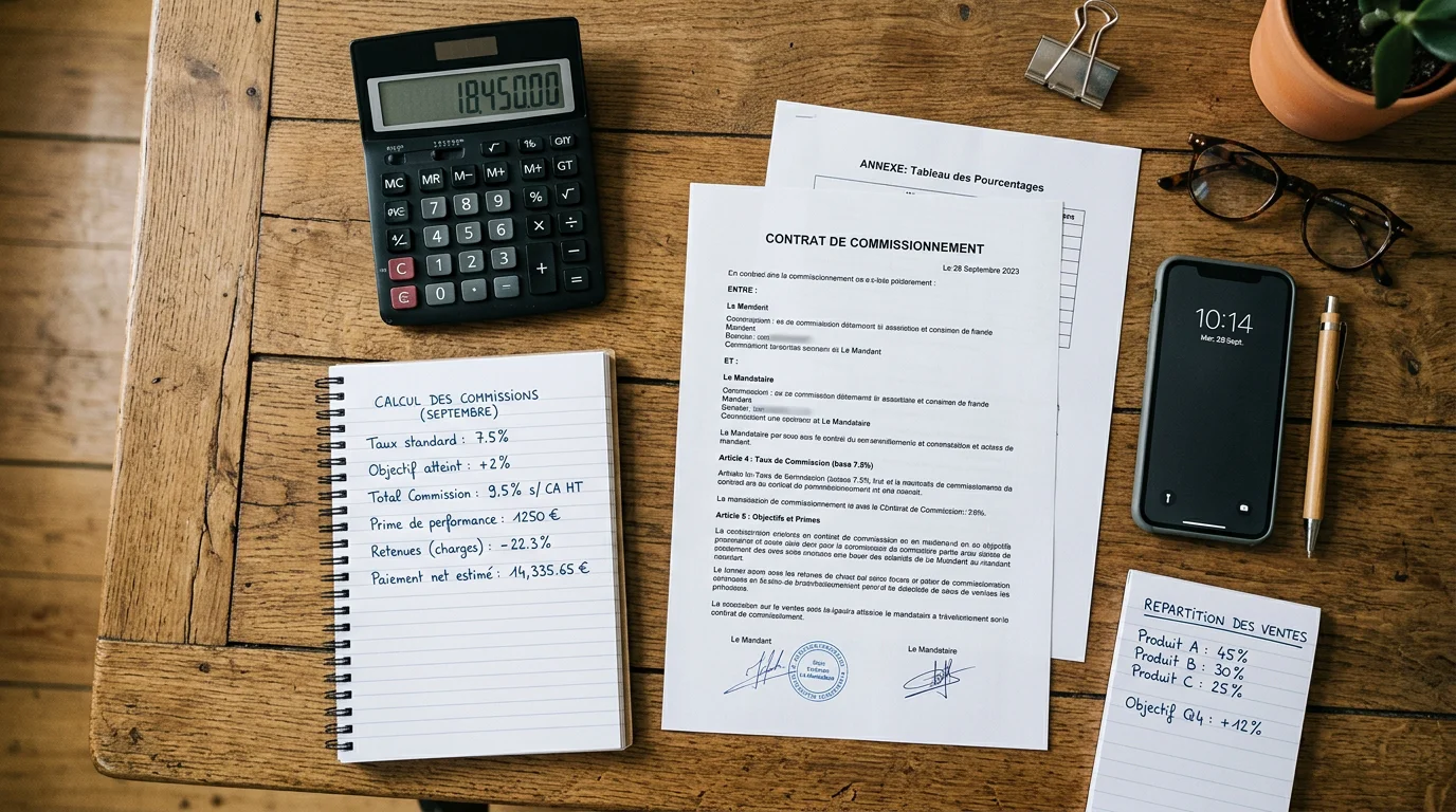 Documents et calcul de commission pour un apporteur d'affaires