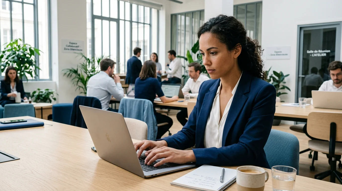 Consultant digital travaillant en portage salarial dans un espace de coworking