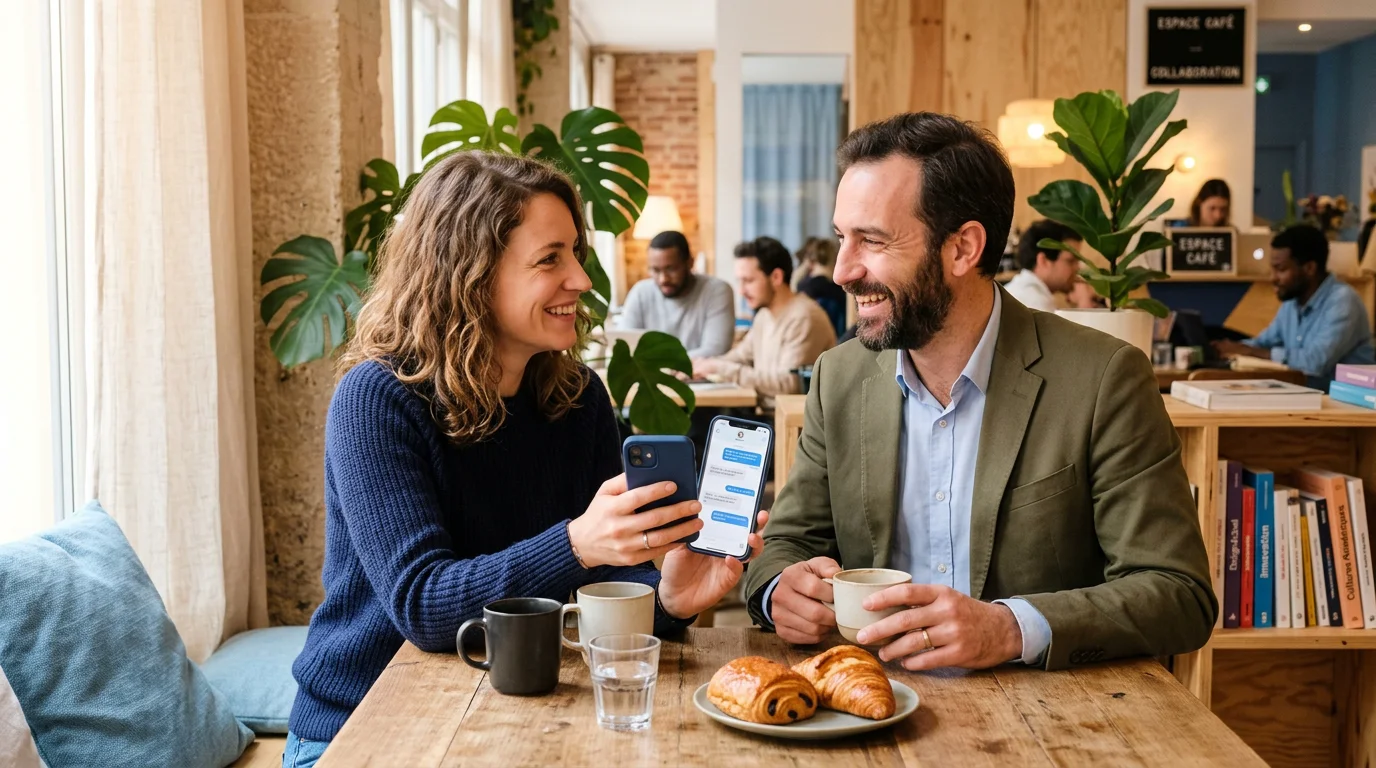 Deux professionnels échangeant dans un espace de coworking