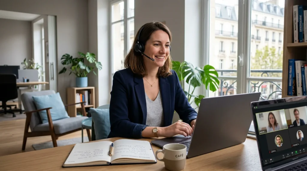 Consultant freelance réussissant un appel de découverte client