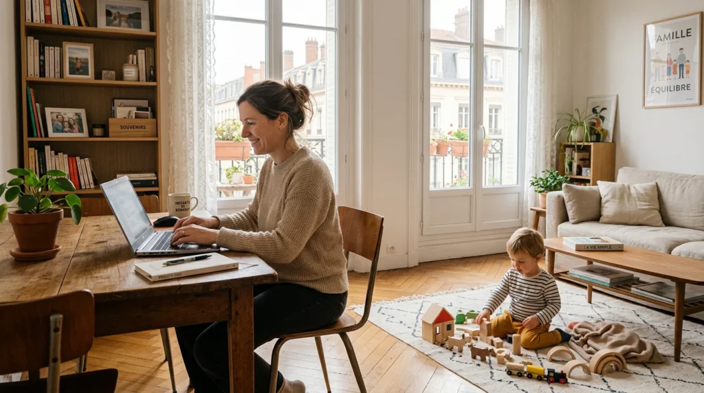 Parent indépendant conciliant activité professionnelle et vie de famille à domicile