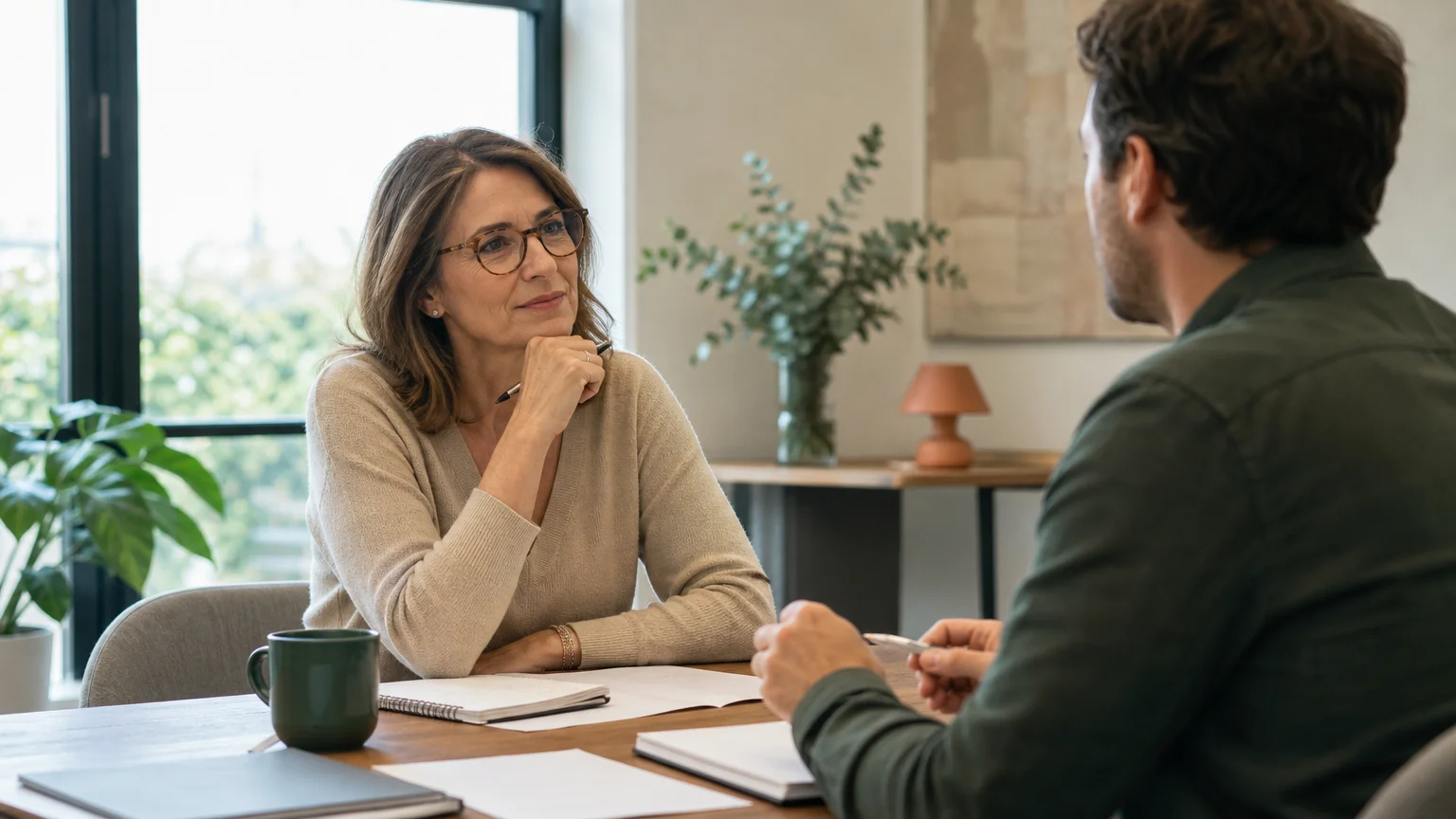 Échange entre une consultante expérimentée et un dirigeant