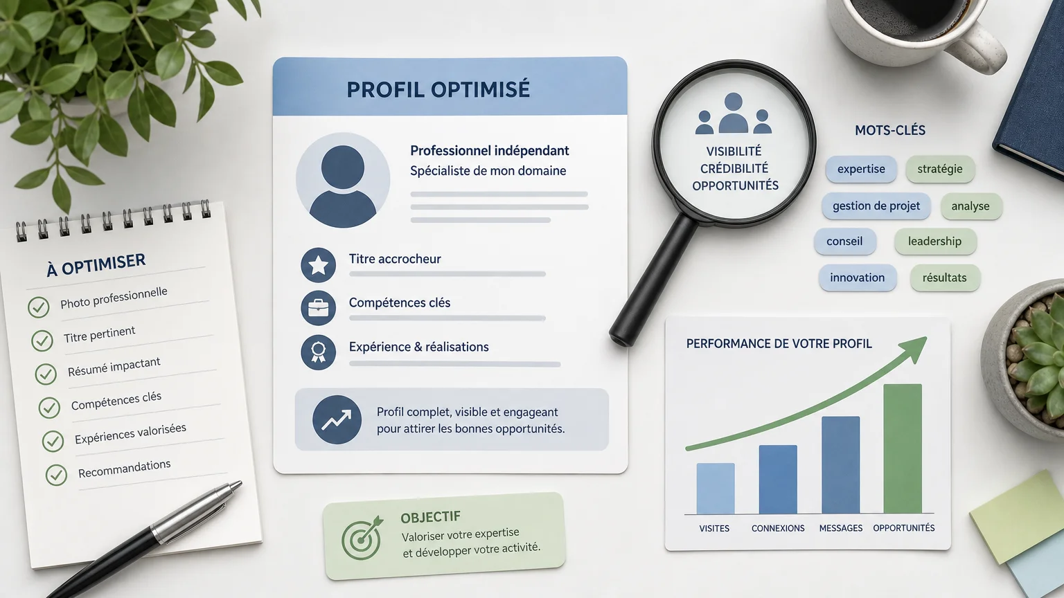 Représentation visuelle de l'optimisation d'un profil professionnel pour la recherche