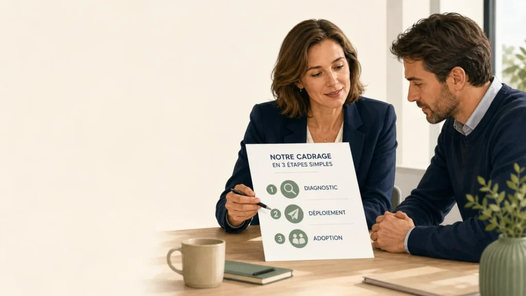 Dirigeante et consultant indépendant préparant une transformation digitale