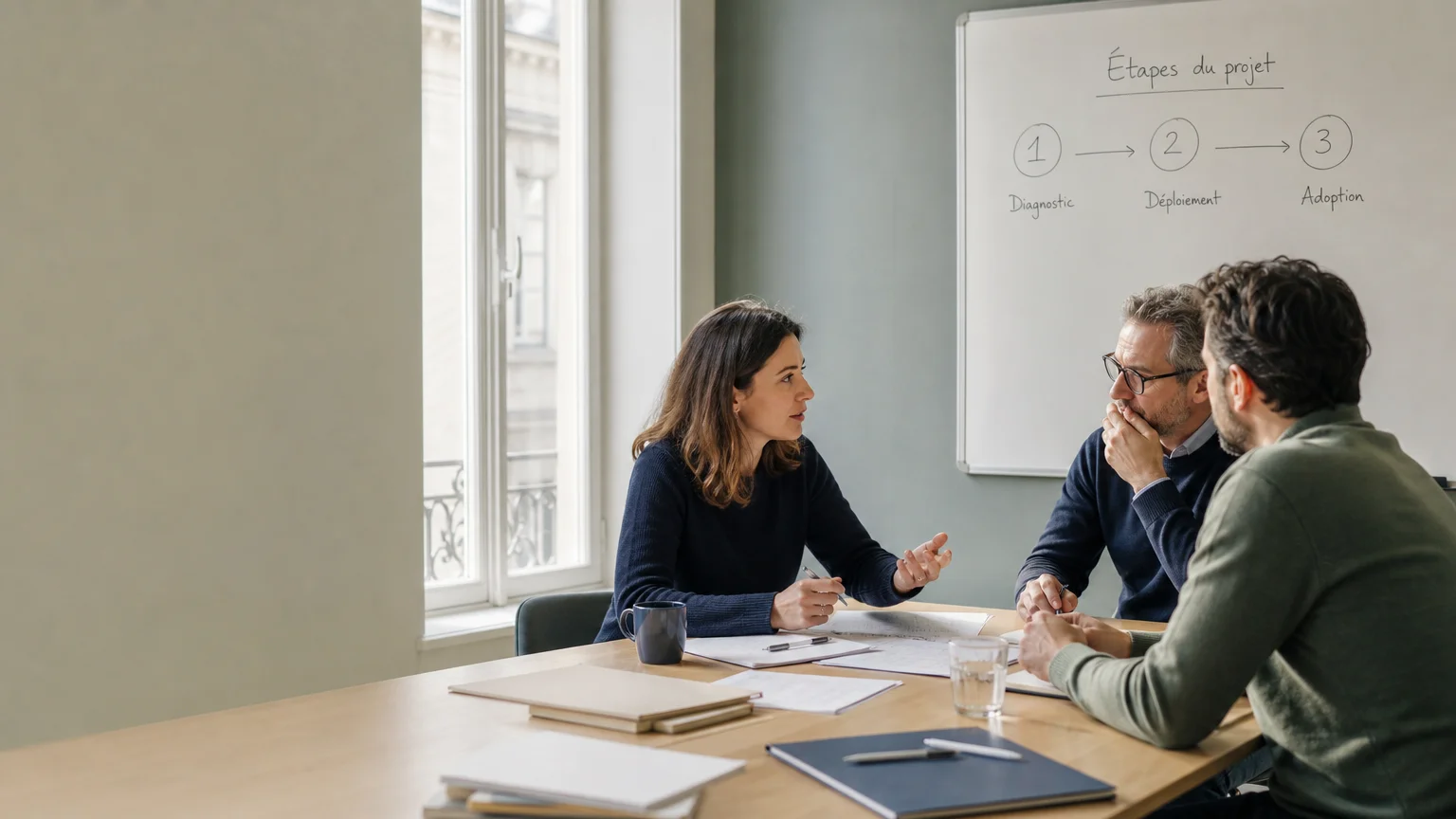 Consultante freelance cadrant un projet de transformation digitale avec une PME