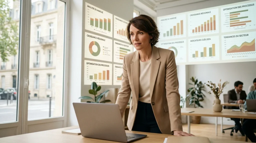 Consultant indépendant confiant dans un bureau moderne en France