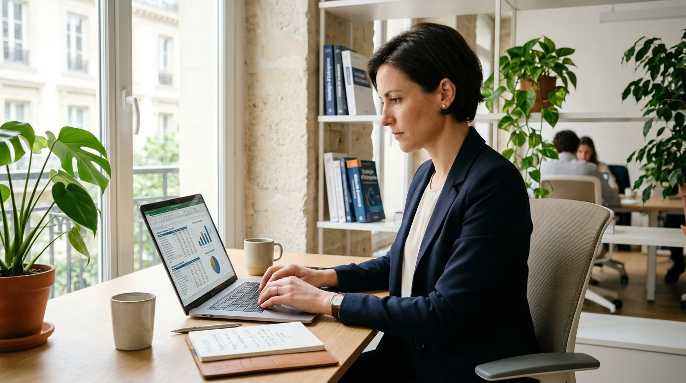 Consultante freelance spécialisée travaillant sur son ordinateur portable
