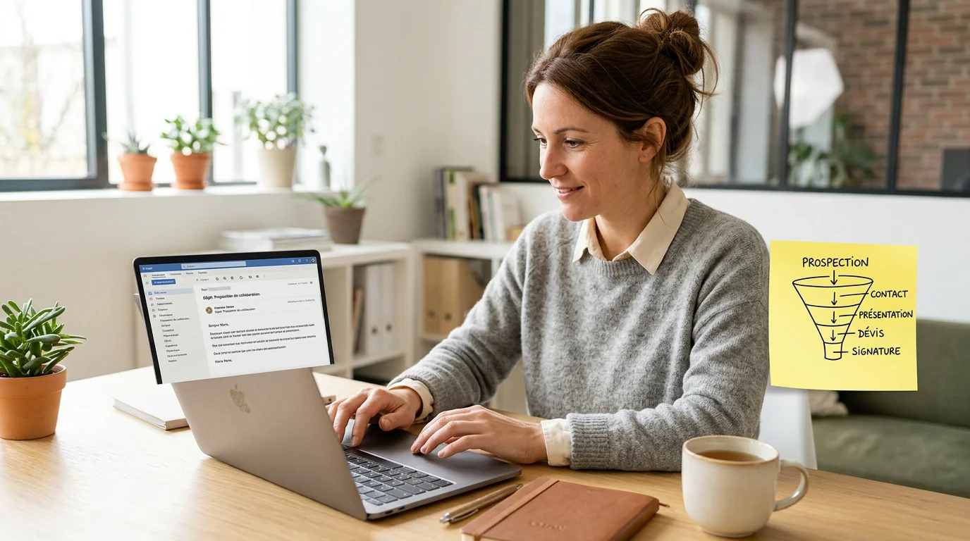 Consultant rédigeant un message de prospection personnalisé
