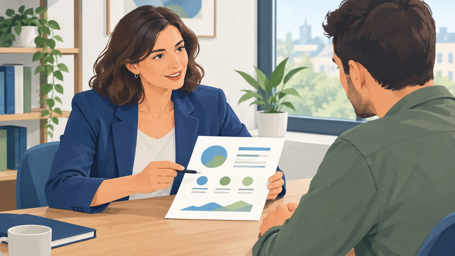 Consultante indépendante présentant clairement son offre à un client