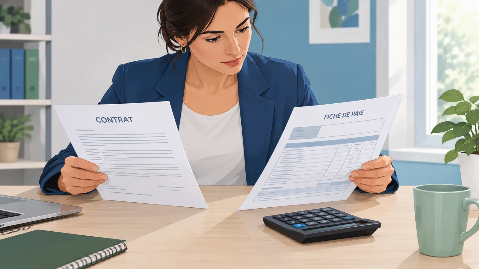 Documents de rémunération et contrat de portage salarial consultés par une professionnelle